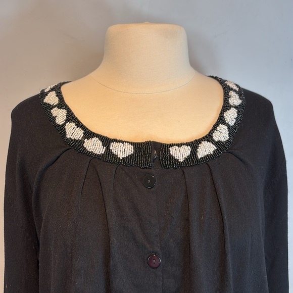 Marina Rinaldi black beaded heart cardigan sweater size large - Picture 2 of 11